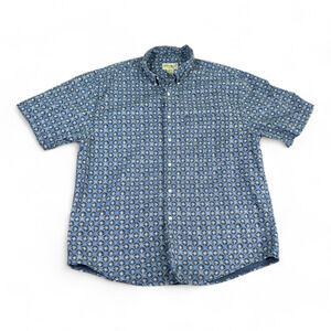 Vintage Eddie Bauer Shirt Adult LARGE Blue Linen Blend Pinwheel Oversized Y2K